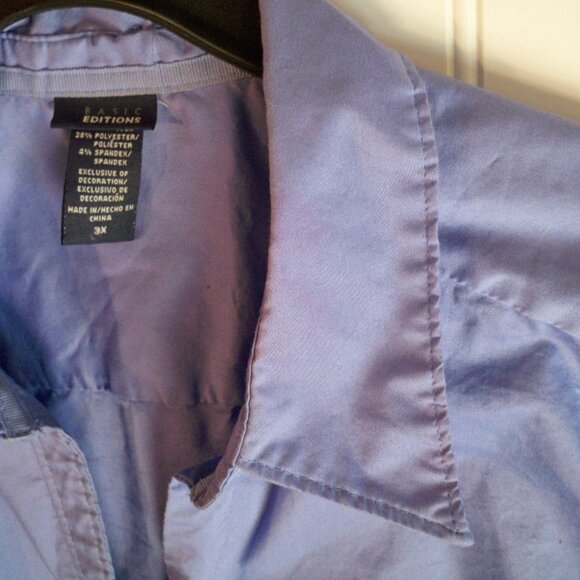 Basic Editions Blue Button Up *Shirt, 3X - Picture 5 of 7